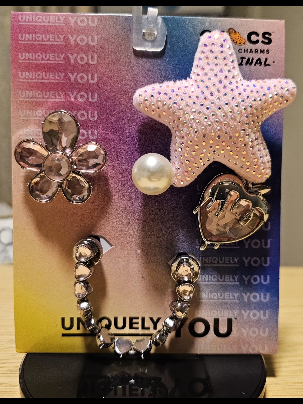 Authentic Set Of Crocs Jibbitz with Pink Rhinestone Star, Pearl & Flower